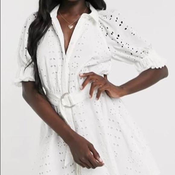 ASOS DESIGN broderie mini dress with puff sleeves - Picture 2 of 6